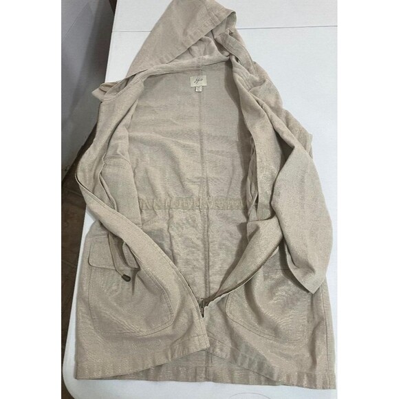 J Jill Womens Linen Blend Utility Jacket Size XSP Zip Beige Shimmer Gold Hoodie - Picture 12 of 14